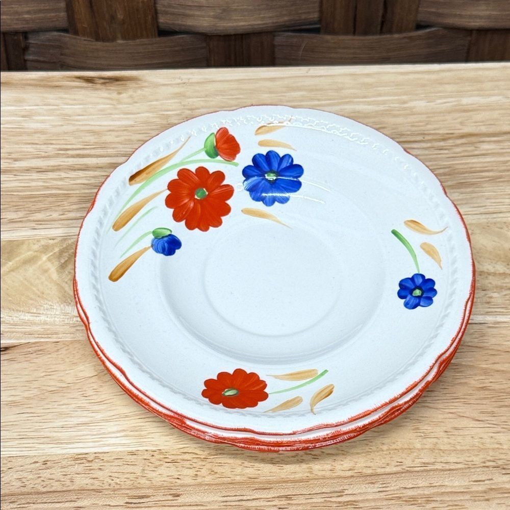 Vintage Swinnertons Floral Porcelain Plate Set - Red and Blue